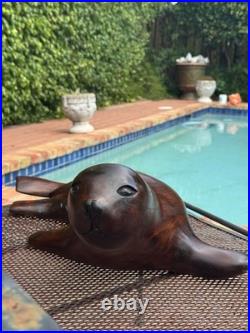 Vintage 1980's Russian USSR Hand Carved Wooden 18 Baby Seal Signed Sculpture