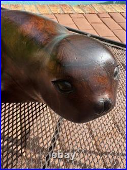 Vintage 1980's Russian USSR Hand Carved Wooden 18 Baby Seal Signed Sculpture