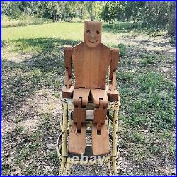 Vintage 1980s Don Ellefson Articulated Wooden Toy Robot Folk Art Wood Sculpture