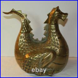 Vintage 1982 Heavy Chinese Solid Brass Dragon Sculpture Wood Stove Humidifier