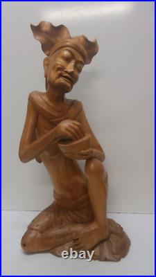 Vintage 1983 Wood Sculpture Man Sitting Bali Hand-Carved Ida Bargus Marka
