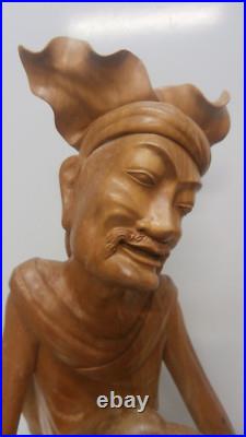 Vintage 1983 Wood Sculpture Man Sitting Bali Hand-Carved Ida Bargus Marka