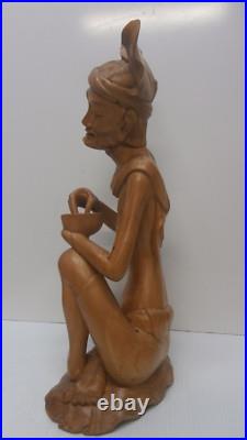 Vintage 1983 Wood Sculpture Man Sitting Bali Hand-Carved Ida Bargus Marka