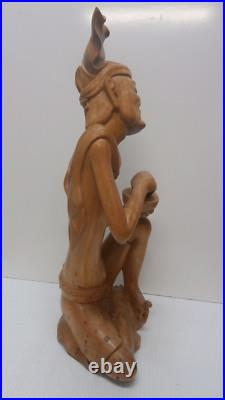 Vintage 1983 Wood Sculpture Man Sitting Bali Hand-Carved Ida Bargus Marka