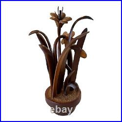 Vintage 1984 Hand Carved Wooden Flower Sculpture by Jeffrey Lindley Briggs