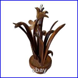 Vintage 1984 Hand Carved Wooden Flower Sculpture by Jeffrey Lindley Briggs