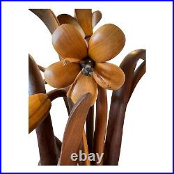 Vintage 1984 Hand Carved Wooden Flower Sculpture by Jeffrey Lindley Briggs