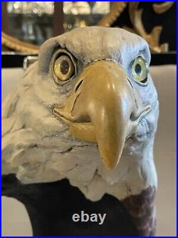 Vintage 1984 Mario Fernandez Hand Painted Wood Carved American Eagle Sculpture