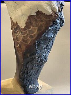 Vintage 1984 Mario Fernandez Hand Painted Wood Carved American Eagle Sculpture