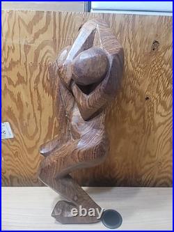 Vintage 1985 G. Obeng Hand-Carved Abstract Wood Sculpture Ghana Modernist