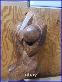Vintage 1985 G. Obeng Hand-Carved Abstract Wood Sculpture Ghana Modernist