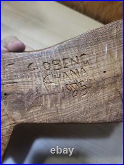Vintage 1985 G. Obeng Hand-Carved Abstract Wood Sculpture Ghana Modernist
