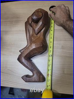 Vintage 1985 G. Obeng Hand-Carved Abstract Wood Sculpture Ghana Modernist