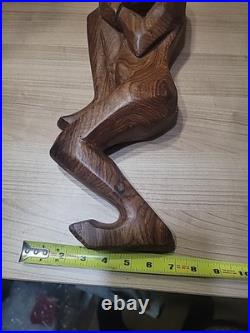 Vintage 1985 G. Obeng Hand-Carved Abstract Wood Sculpture Ghana Modernist