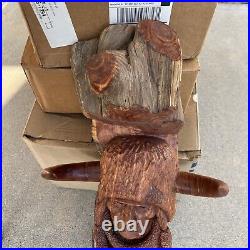 Vintage 1986 Bob Lundy Wood Carving Sculpture Indian Man Buffalo 27