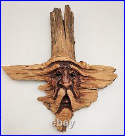 Vintage 1986 Wood Spirit Old Man Face Carving Signed Ferni