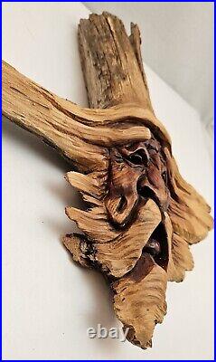 Vintage 1986 Wood Spirit Old Man Face Carving Signed Ferni