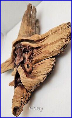 Vintage 1986 Wood Spirit Old Man Face Carving Signed Ferni