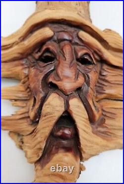 Vintage 1986 Wood Spirit Old Man Face Carving Signed Ferni