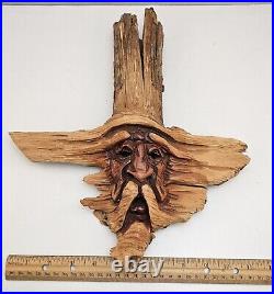 Vintage 1986 Wood Spirit Old Man Face Carving Signed Ferni