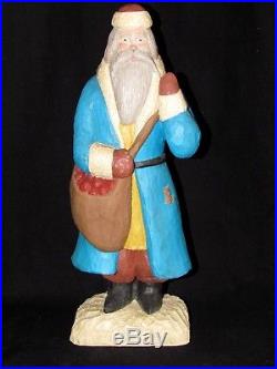 Vintage 1987 Folk Art Jack Hughes Christmas Santa 13 Wood Carving Sculpture