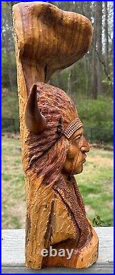 Vintage 1988 Bob Lundy Wood Carving Sculpture Indian Man Buffalo 20