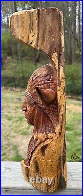 Vintage 1988 Bob Lundy Wood Carving Sculpture Indian Man Buffalo 20