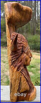 Vintage 1988 Bob Lundy Wood Carving Sculpture Indian Man Buffalo 20