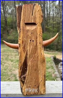 Vintage 1988 Bob Lundy Wood Carving Sculpture Indian Man Buffalo 20