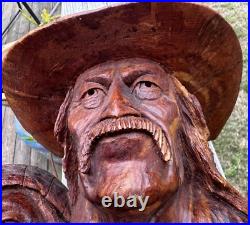 Vintage 1988 Bob Lundy Wood Carving Sculpture Indian Man Cowboy 18 Dual