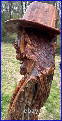 Vintage 1988 Bob Lundy Wood Carving Sculpture Indian Man Cowboy 18 Dual