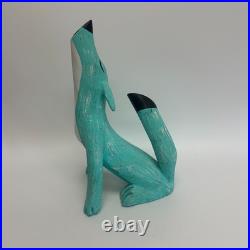 Vintage 1990 Jorge Rodriguez Turquoise Howling Coyote 12.5 Tall Wood Sculpture