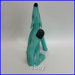 Vintage 1990 Jorge Rodriguez Turquoise Howling Coyote 12.5 Tall Wood Sculpture
