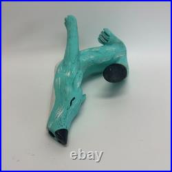 Vintage 1990 Jorge Rodriguez Turquoise Howling Coyote 12.5 Tall Wood Sculpture