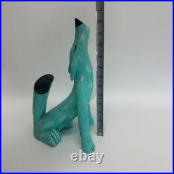 Vintage 1990 Jorge Rodriguez Turquoise Howling Coyote 12.5 Tall Wood Sculpture