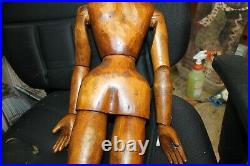 Vintage 19c Handcarved Wooden Articulate Artist Manequin 32 Long Missing Foot