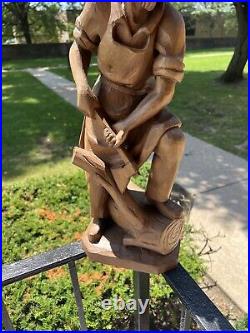 Vintage 19th Danish Folk Art Wood Hand Carved Figure Sculpture 20H Woodcutter