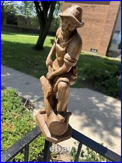 Vintage 19th Danish Folk Art Wood Hand Carved Figure Sculpture 20H Woodcutter