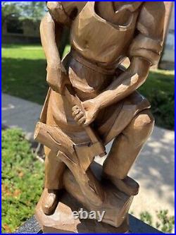 Vintage 19th Danish Folk Art Wood Hand Carved Figure Sculpture 20H Woodcutter