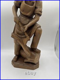 Vintage 19th Danish Folk Art Wood Hand Carved Figure Sculpture 20H Woodcutter