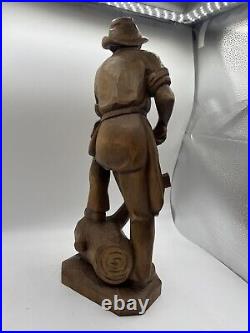 Vintage 19th Danish Folk Art Wood Hand Carved Figure Sculpture 20H Woodcutter