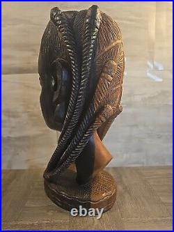 Vintage 2 Tone Ebony Wood Hand Carved Woman Sculpture Statue Head Bust 16- 12lb