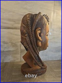 Vintage 2 Tone Ebony Wood Hand Carved Woman Sculpture Statue Head Bust 16- 12lb