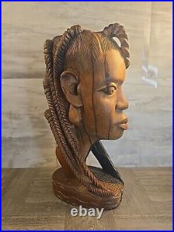 Vintage 2 Tone Ebony Wood Hand Carved Woman Sculpture Statue Head Bust 16- 12lb