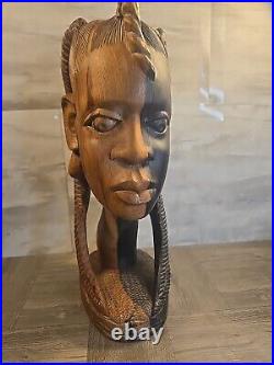 Vintage 2 Tone Ebony Wood Hand Carved Woman Sculpture Statue Head Bust 16- 12lb