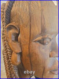 Vintage 2 Tone Ebony Wood Hand Carved Woman Sculpture Statue Head Bust 16- 12lb