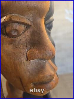 Vintage 2 Tone Ebony Wood Hand Carved Woman Sculpture Statue Head Bust 16- 12lb