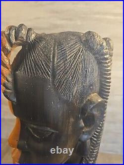 Vintage 2 Tone Ebony Wood Hand Carved Woman Sculpture Statue Head Bust 16- 12lb