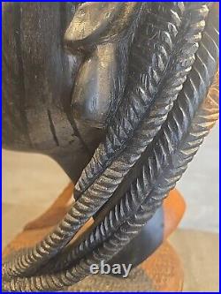 Vintage 2 Tone Ebony Wood Hand Carved Woman Sculpture Statue Head Bust 16- 12lb