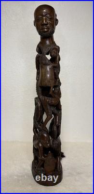 Vintage 20 African Makonde Tree of Life Ujamaa Hand Carved Wood Sculpture